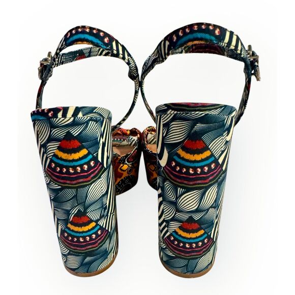 GIANNI BINI sz9 Platform Shoes Blue Red Canvas Retro Block Heel Ankle Strap Sexy - Picture 15 of 16